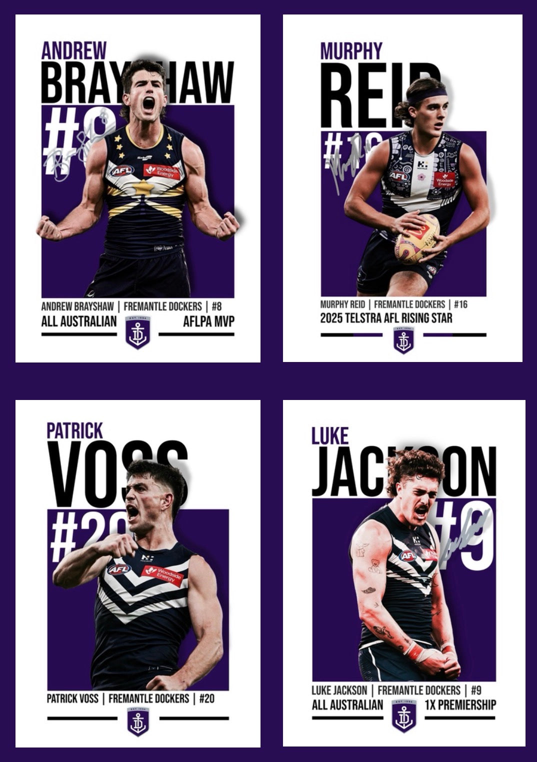 Fremantle Bundle | Brayshaw, Reid, Voss, Jackson AFL Poster Value Pack